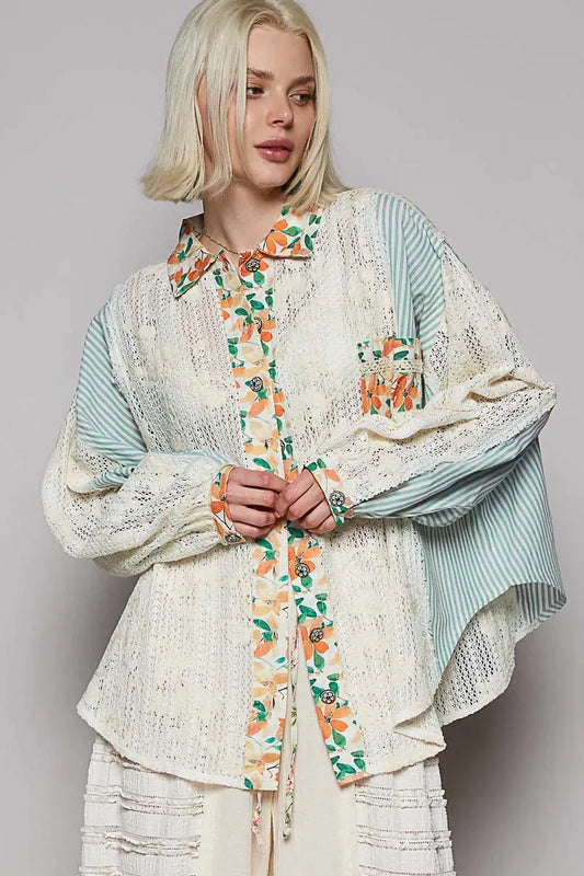 Long Sleeve Shirt with Floral and Striped Pattern - Eva's Edition