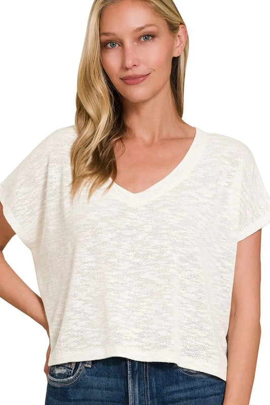 V-neck Drop Shoulder Crop Top - Eva's Edition