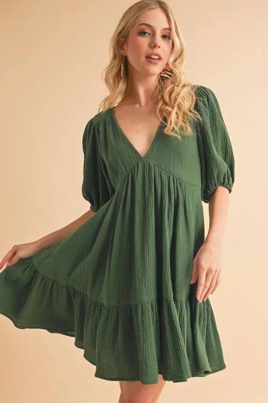 Tied Back Ruffled Short Sleeve Mini Dress - Eva's Edition