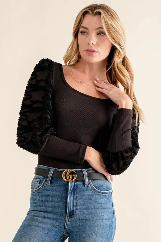 Textured Puff Sleeve Bodysuit - Eva's Edition