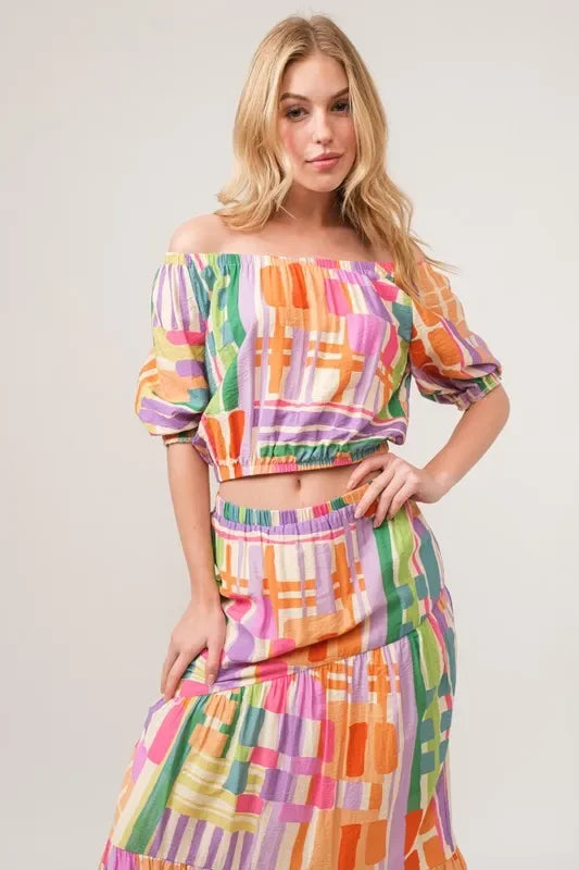 Asymmetric Geo Printed Tiered Maxi Skirt - Eva's Edition