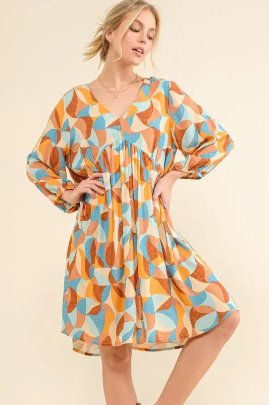 Printed Open Back Puff Sleeve Casual Dress - Eva's Edition