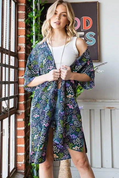 Floral Open Front Cardigan Plus Size - Eva's Edition