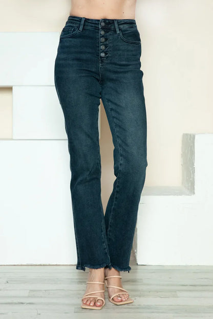 Button Fly Hem Destroy Straight Jeans - Eva's Edition