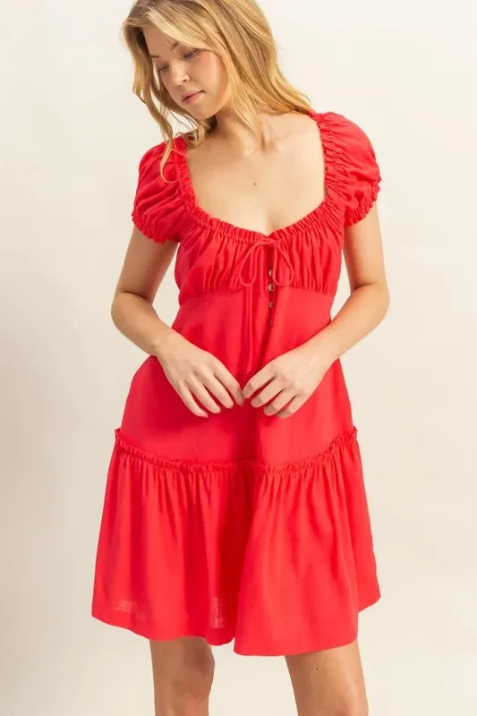 Frill Tiered Short Sleeve Mini Dress - Eva's Edition