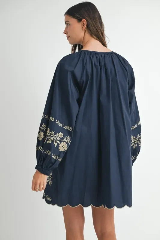 Embroidered Long Sleeve Peasant Mini Dress - Eva's Edition