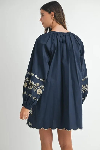 Embroidered Long Sleeve Peasant Mini Dress - Eva's Edition