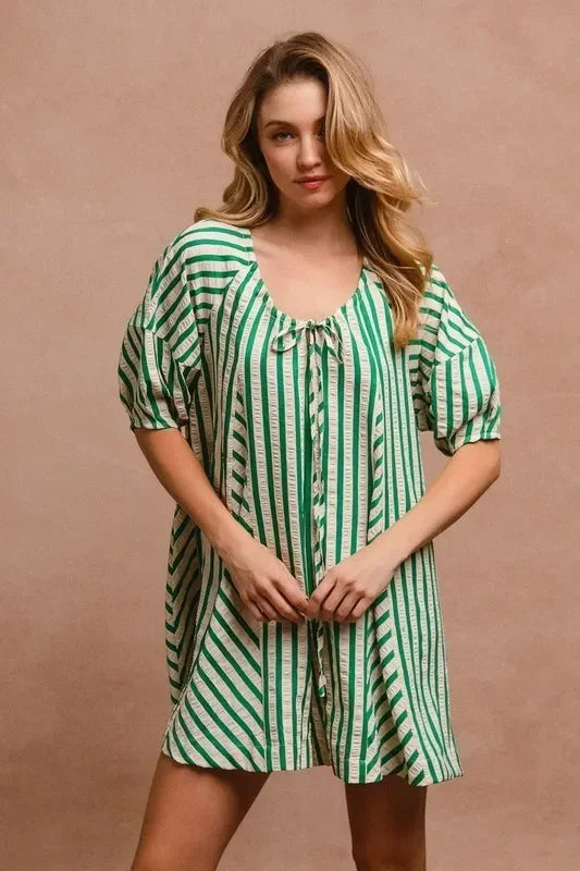 Puffy Sleeves Romper with Back Button Closure - Eva's Edition