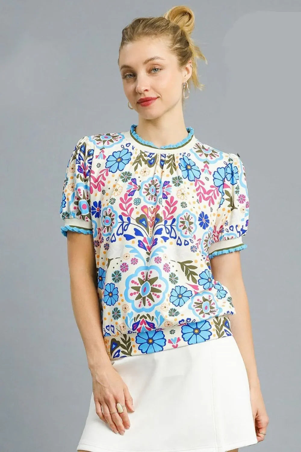 Retro Floral Puff Sleeve Top - Eva's Edition