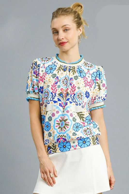 Retro Floral Puff Sleeve Top - Eva's Edition
