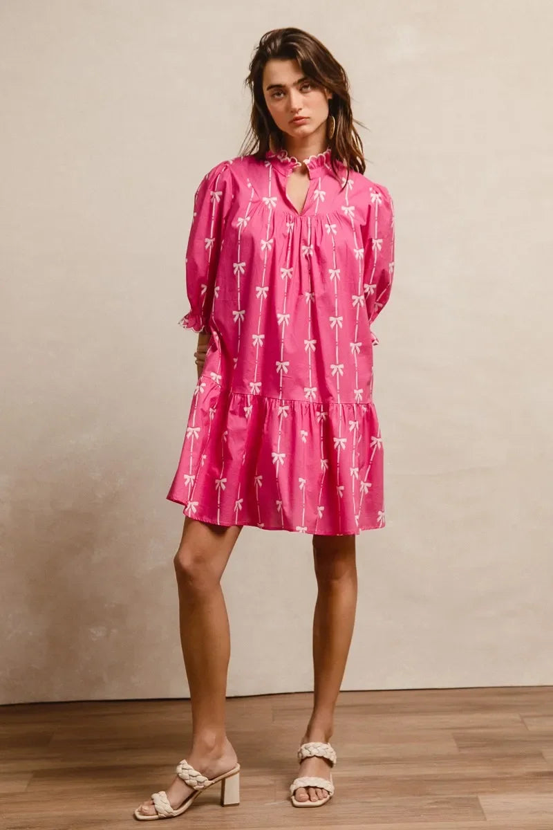 Ribbon Patterns Short Sleeve Dress - Eva's Edition