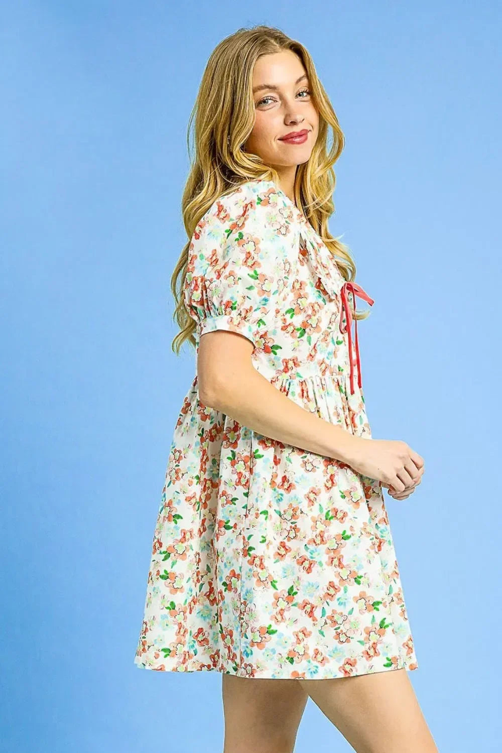 Print Puff Sleeve Tie Front Mini Dress - Eva's Edition