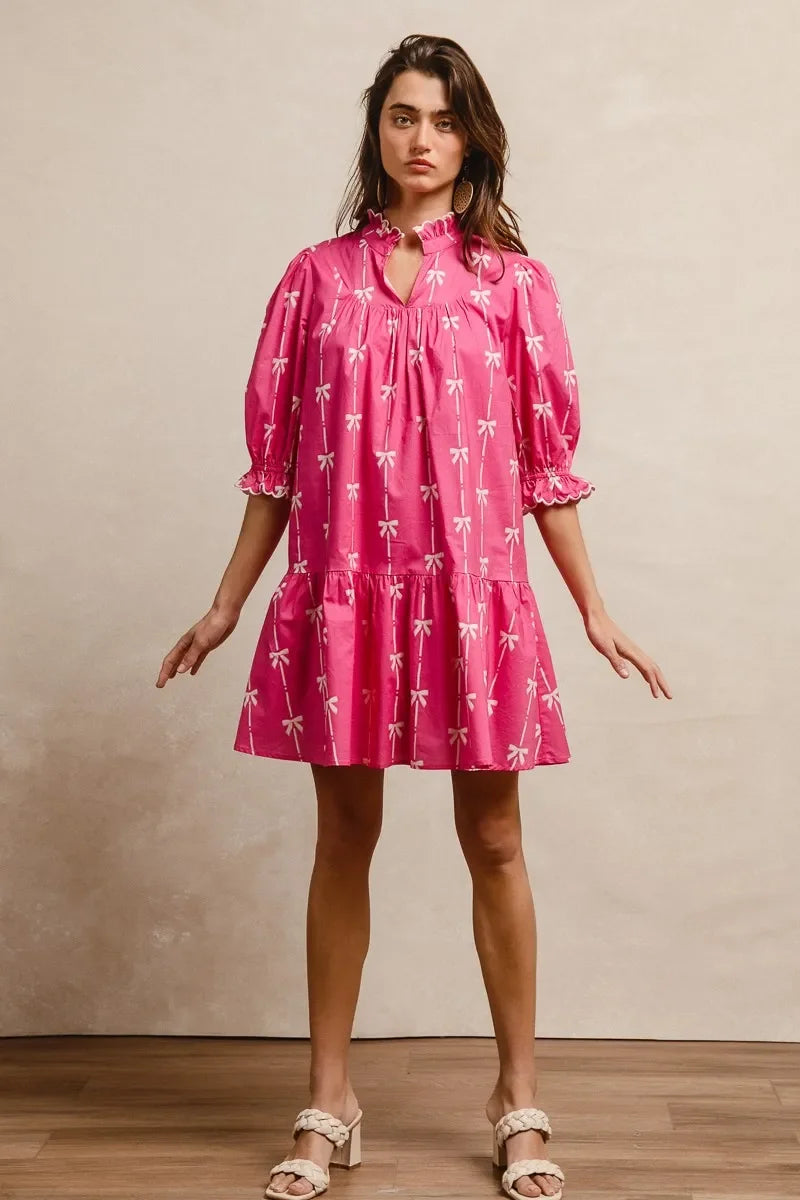 Ribbon Patterns Short Sleeve Dress - Eva's Edition