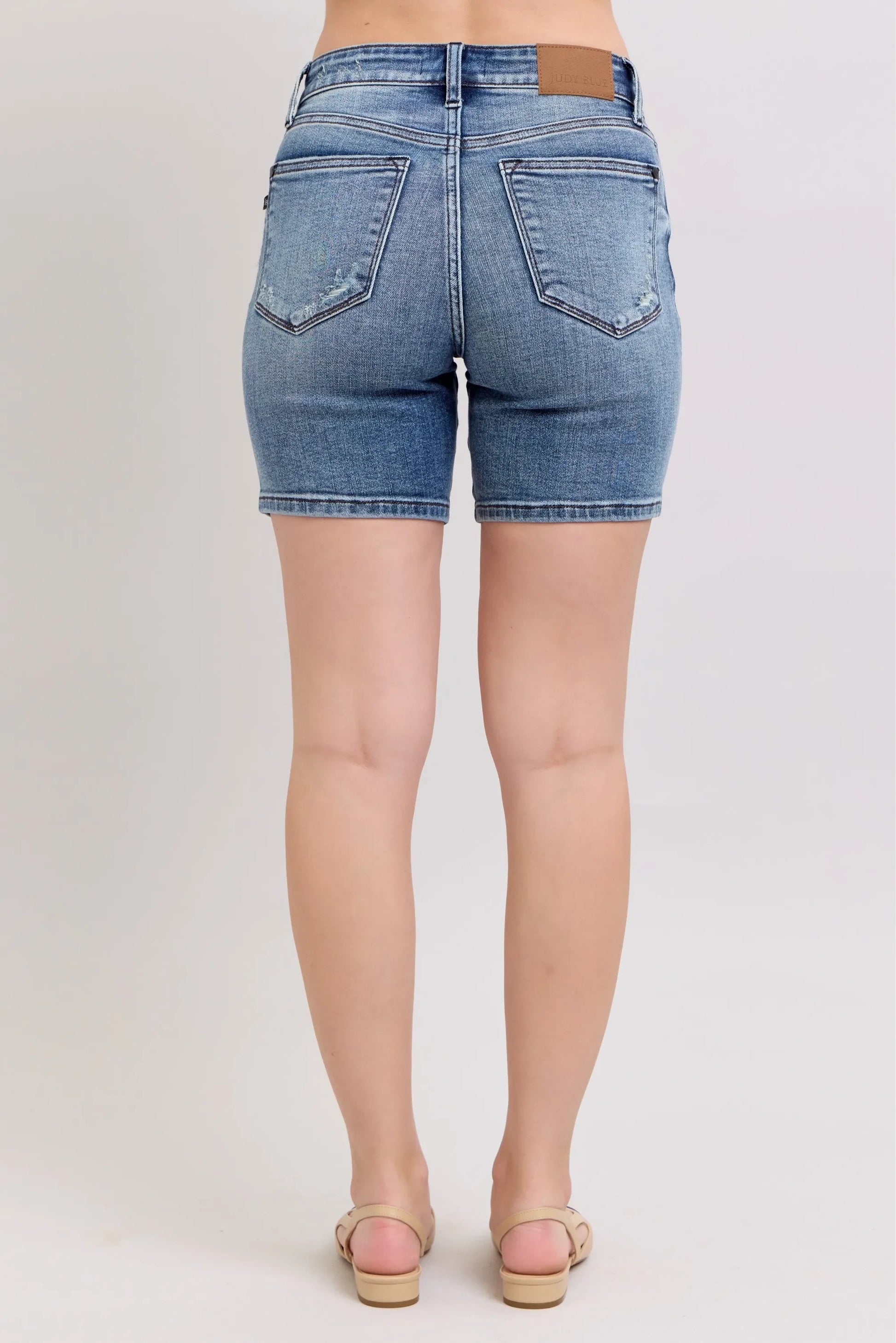 Mid Length Denim Shorts W/ Destroy - Eva's Edition