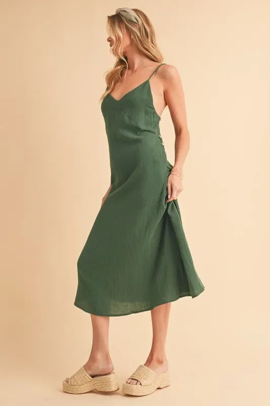 Side Button Midi Cami Dress - Eva's Edition