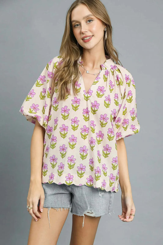 Floral Print Puff Sleeve Blouse - Eva's Edition