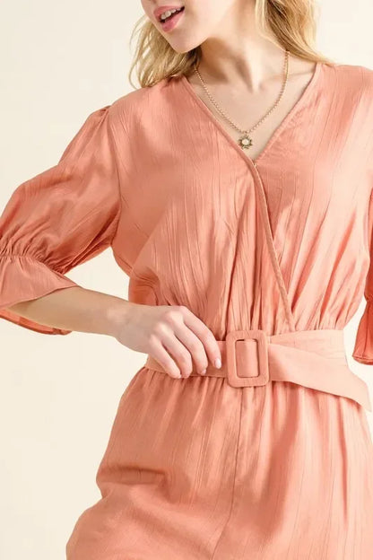 Flounce Sleeves Romper with Belt - Eva's Edition