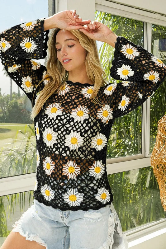 Floral Crochet Net Lace Cover Up - Eva's Edition