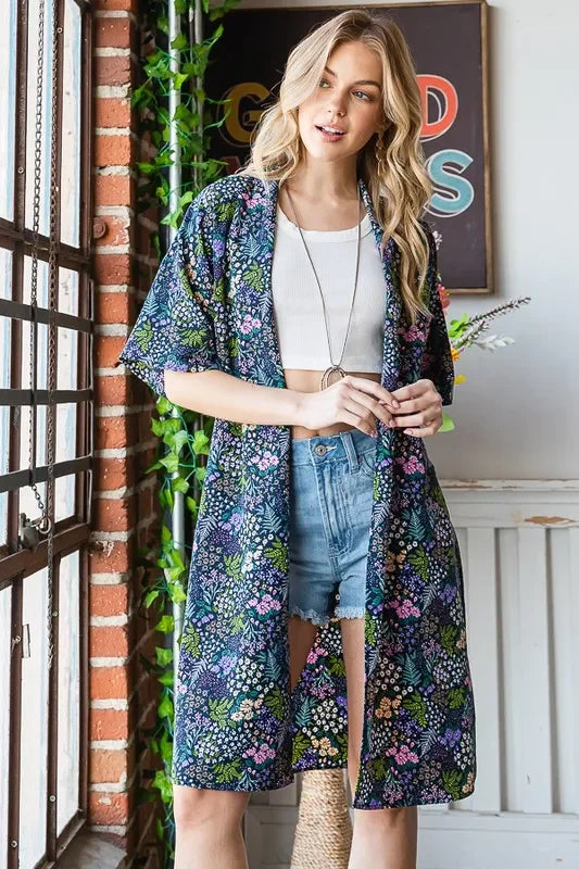Floral Open Front Cardigan Plus Size - Eva's Edition