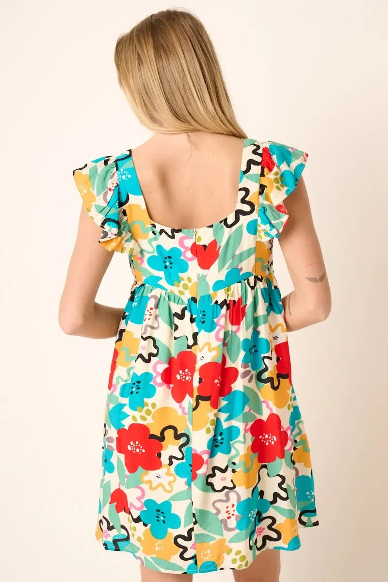 Multi Color Flower Print Babydoll Dress - Eva's Edition