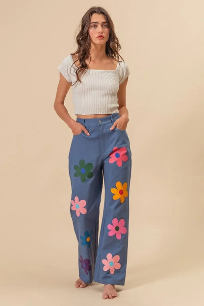Flower Print Straight Legs Pants - Eva's Edition