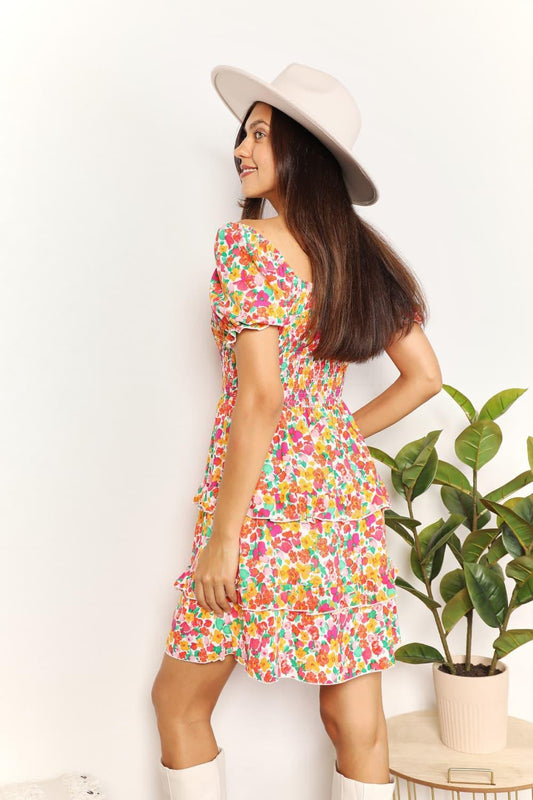 Devine Smocked Sweetheart Neck Flounce Sleeve Mini Dress - Eva's Edition