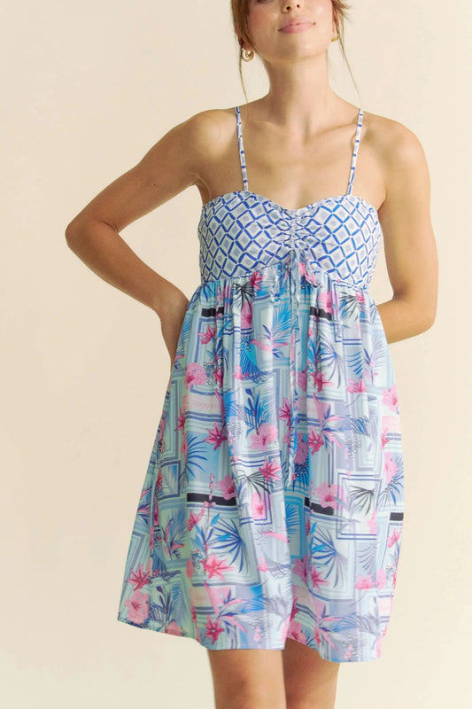 Tropical Floral Geo Print Tie Back Tube Top Romper - Eva's Edition