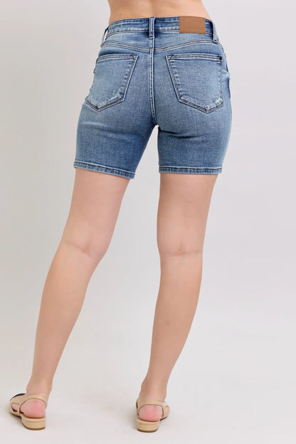 Mid Length Denim Shorts W/ Destroy - Eva's Edition