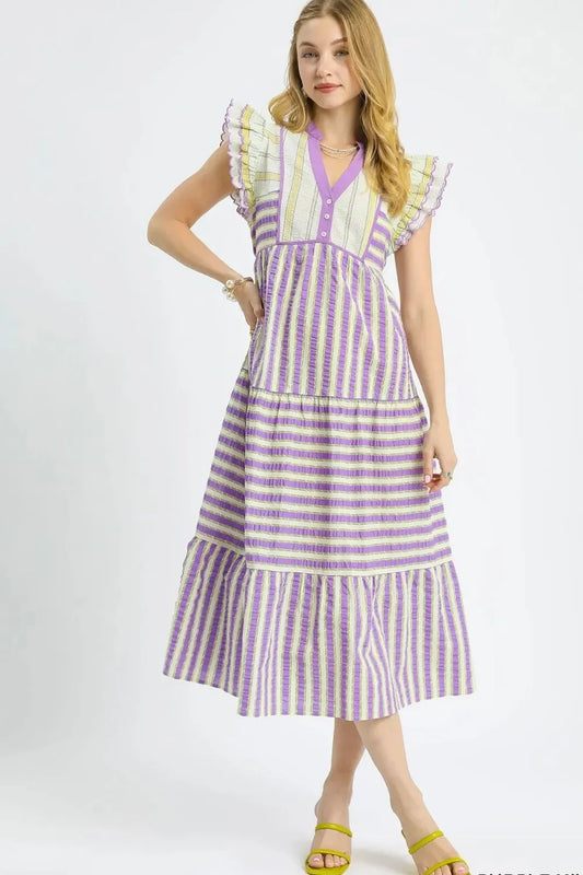 Ruffle Cap Sleeve Midi Dress - Eva's Edition