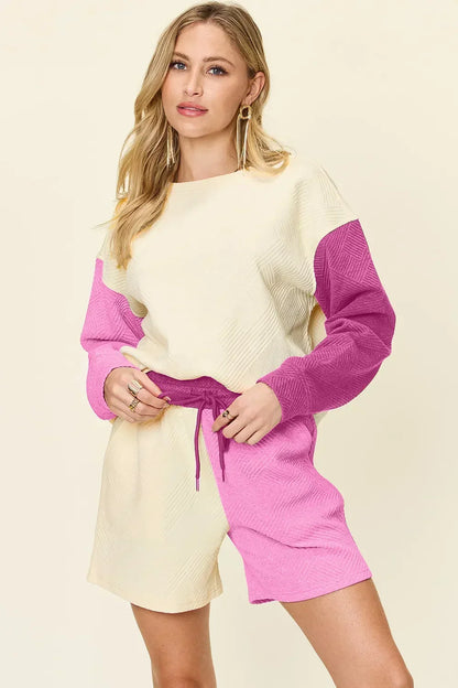 Contrast Drop Shoulder Top and Shorts Set - Eva's Edition