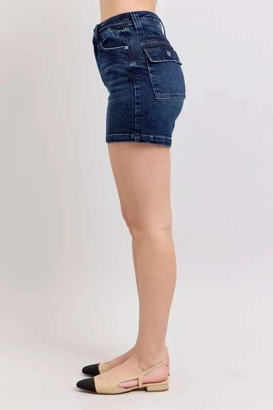 High Waist Back Flap Pocket Denim Shorts - Eva's Edition