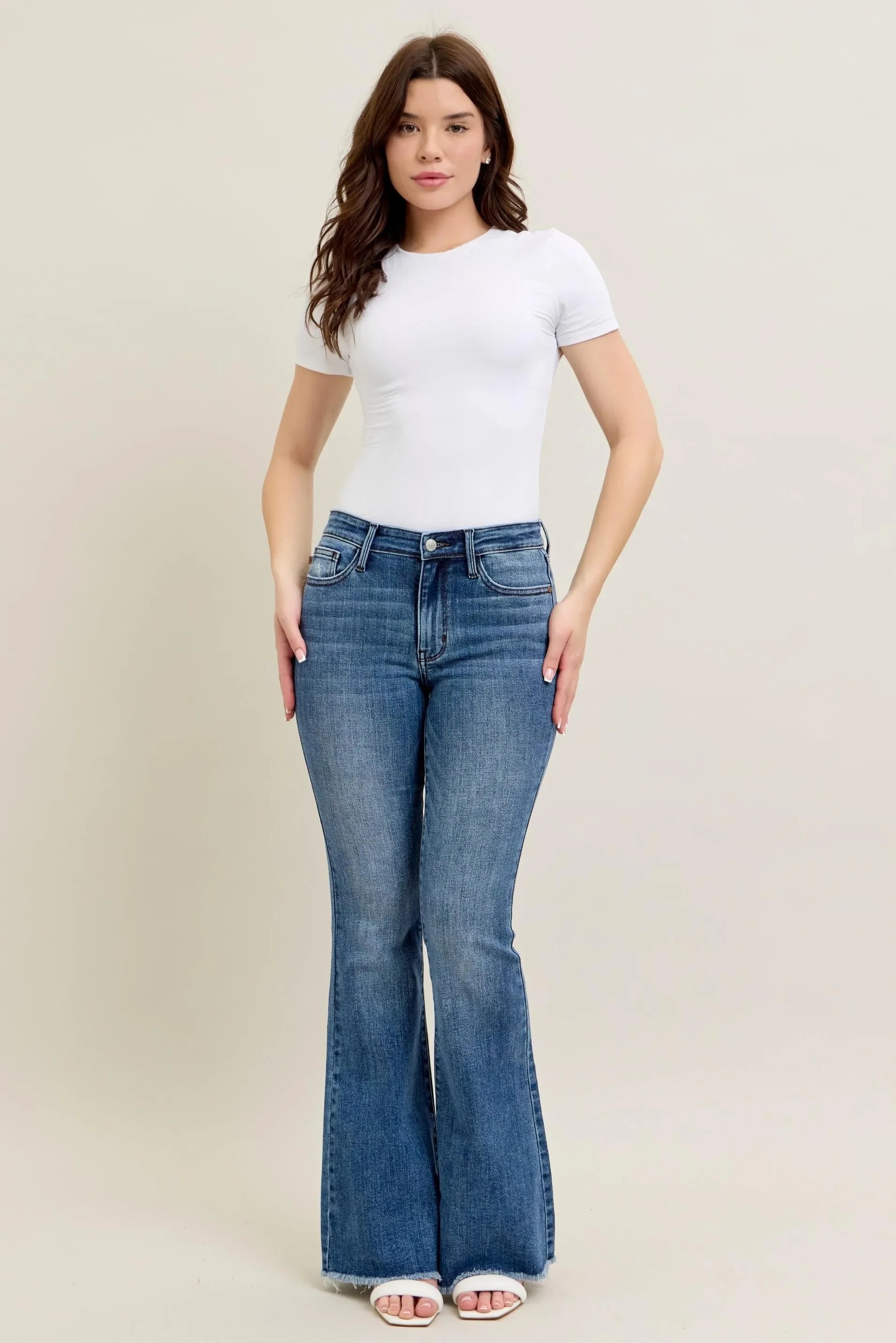 Vintage Wash Flare Jeans With Destroyed & Fray Hem - Eva's Edition