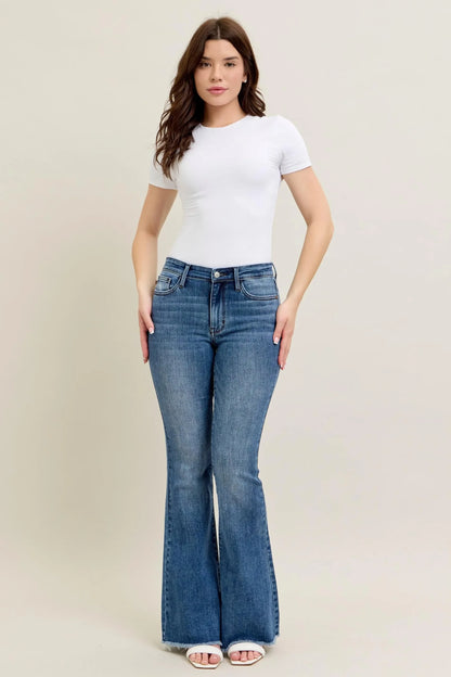 Vintage Wash Flare Jeans With Destroyed & Fray Hem - Eva's Edition