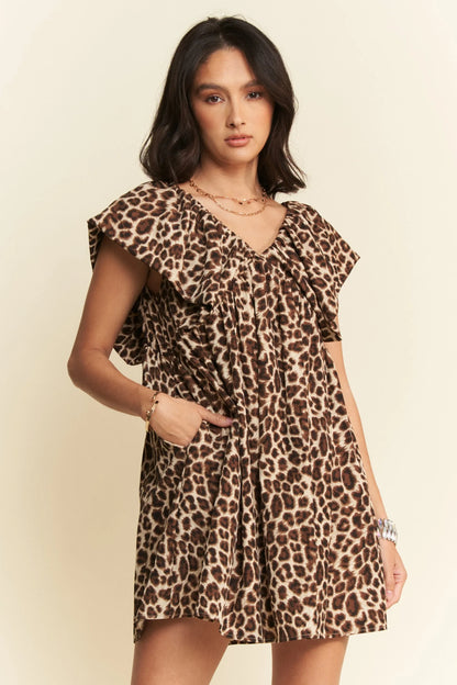 Animal Printed Velvet Ribbon Mini Dress - Eva's Edition