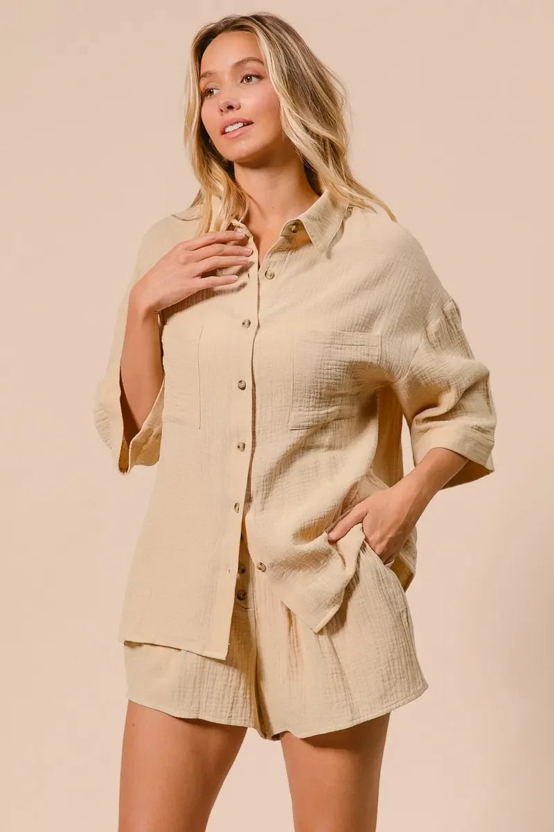 Crinkle Gauze Shirt and Short Set - Eva's Edition