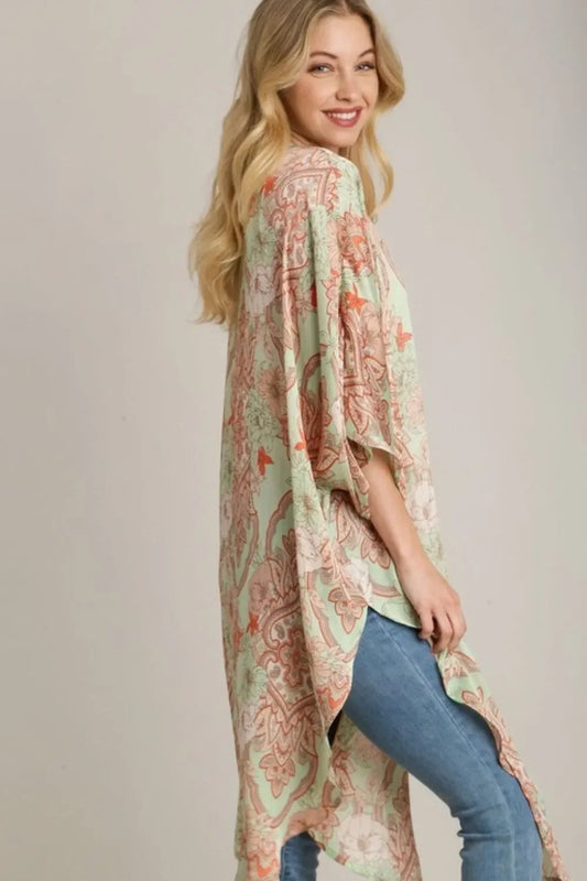 Mixed Print Open Front Sleeveless Kimono Plus Size - Eva's Edition