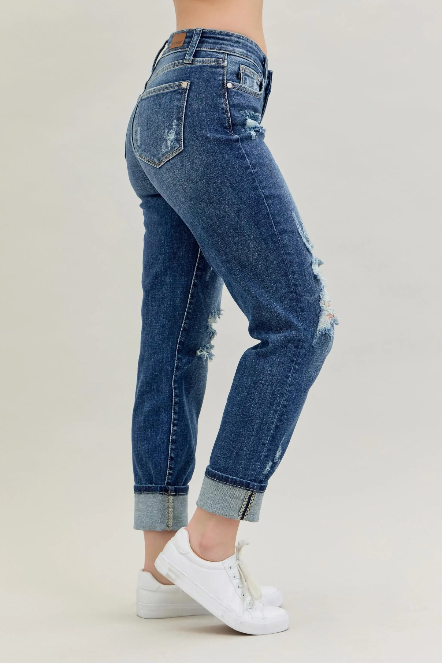 Mid Rise Cuffed Destroy Bf Jeans Plus Size - Eva's Edition