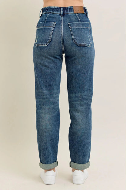 Vintage Wash Jeans w/ Drawstring Plus Size - Eva's Edition
