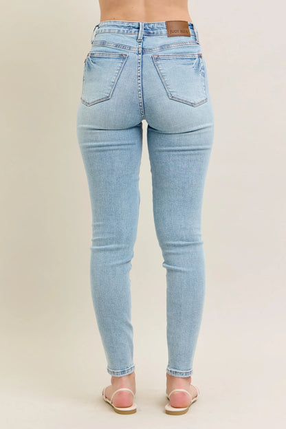 Tummy Control Vintage Wash Skinny Jeans Plus Size - Eva's Edition