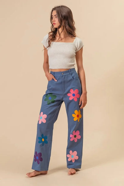 Flower Print Straight Legs Pants - Eva's Edition