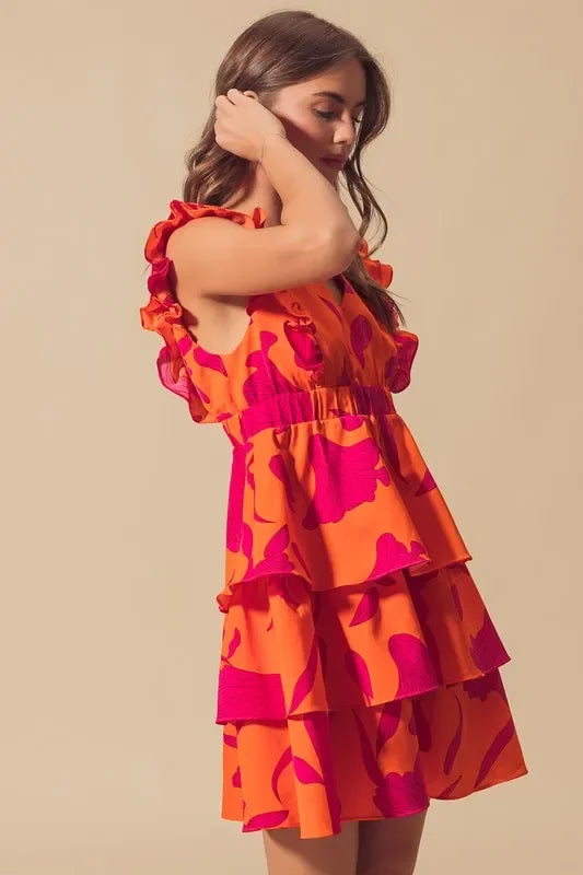 V Neck Layered Dress with Elasticized Waist - Eva's Edition