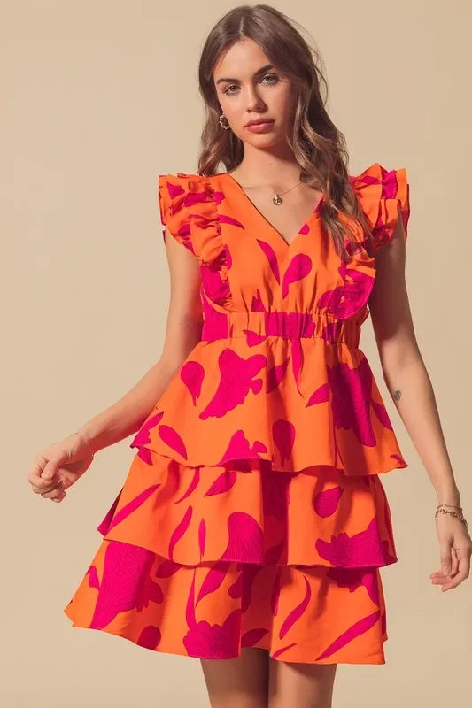 V Neck Layered Dress with Elasticized Waist - Eva's Edition