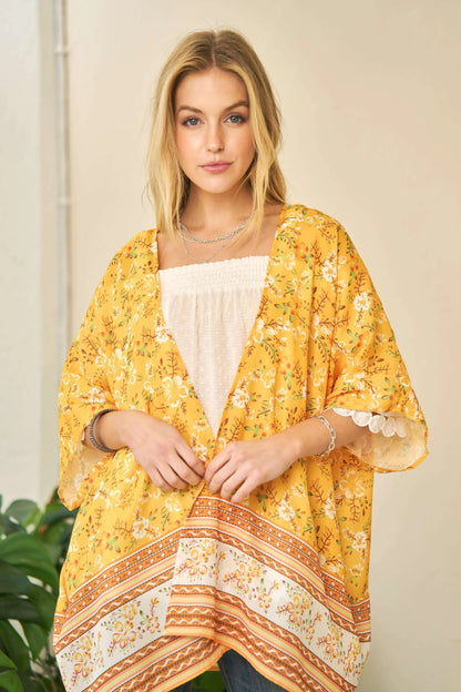 Floral Printed Short Sleeve Loose Fit Kimono Cover Up - Eva's Edition