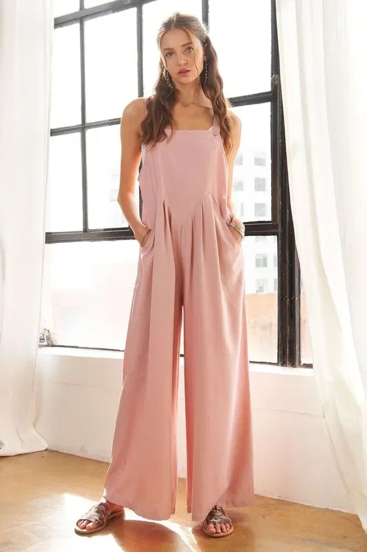 Square Neck Wide Leg Overalls with Pockets - Eva's Edition