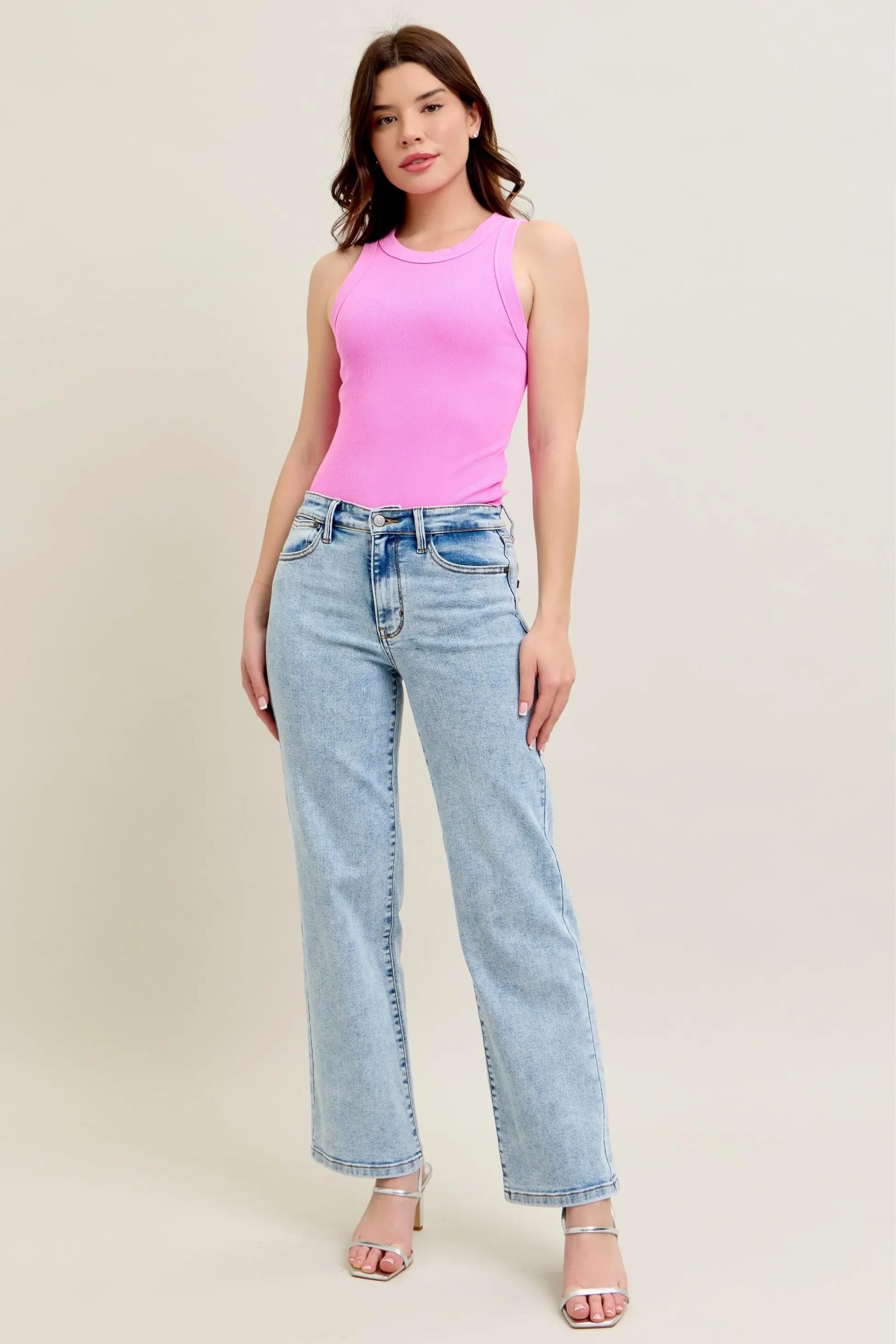High Waist Stone Wash Straight Jeans - Eva's Edition