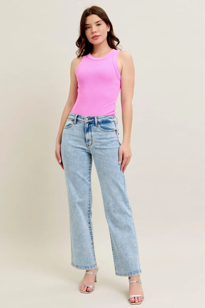 High Waist Stone Wash Straight Jeans - Eva's Edition