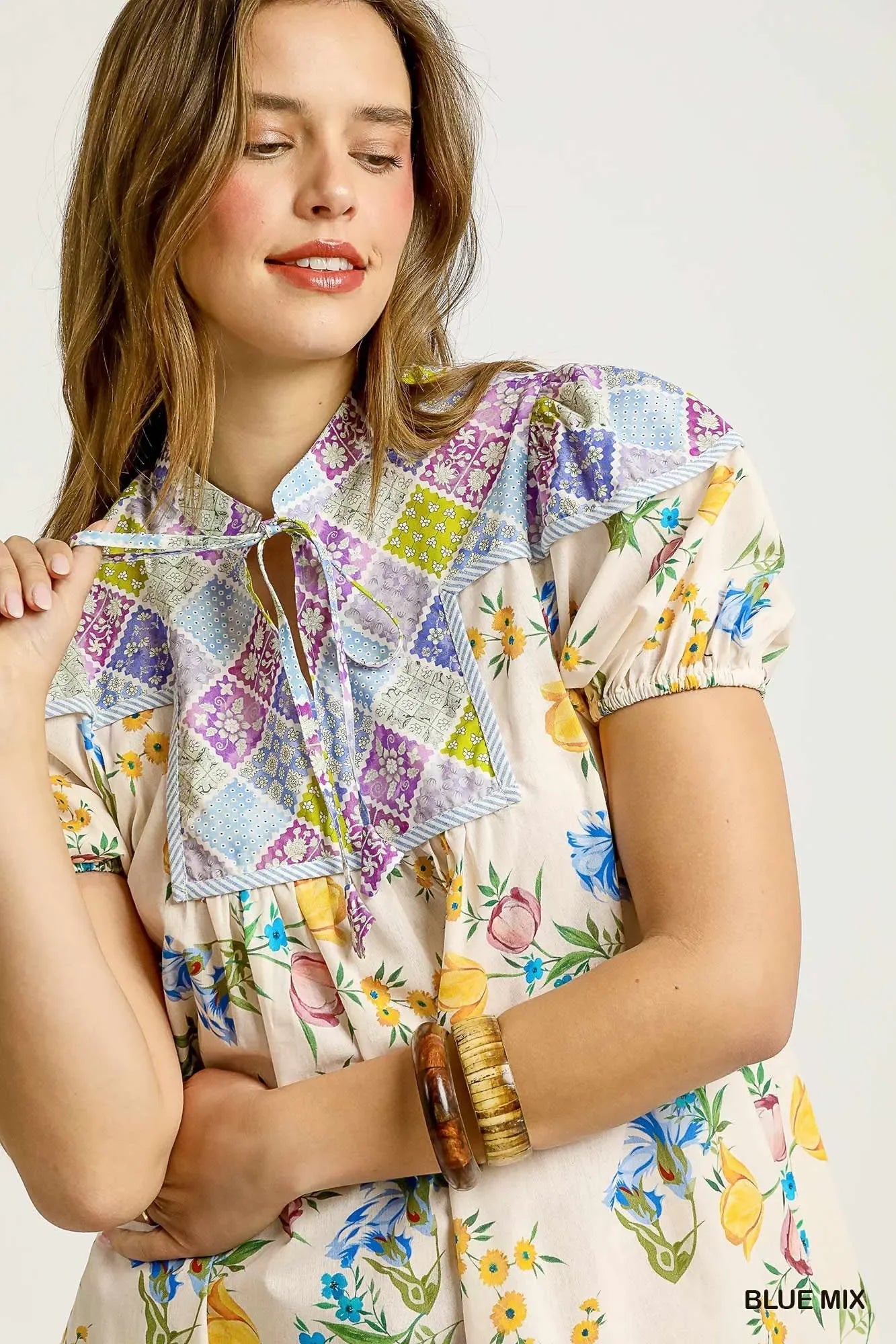 Floral Print Tie Neck Puff Sleeve Dress - Eva's Edition