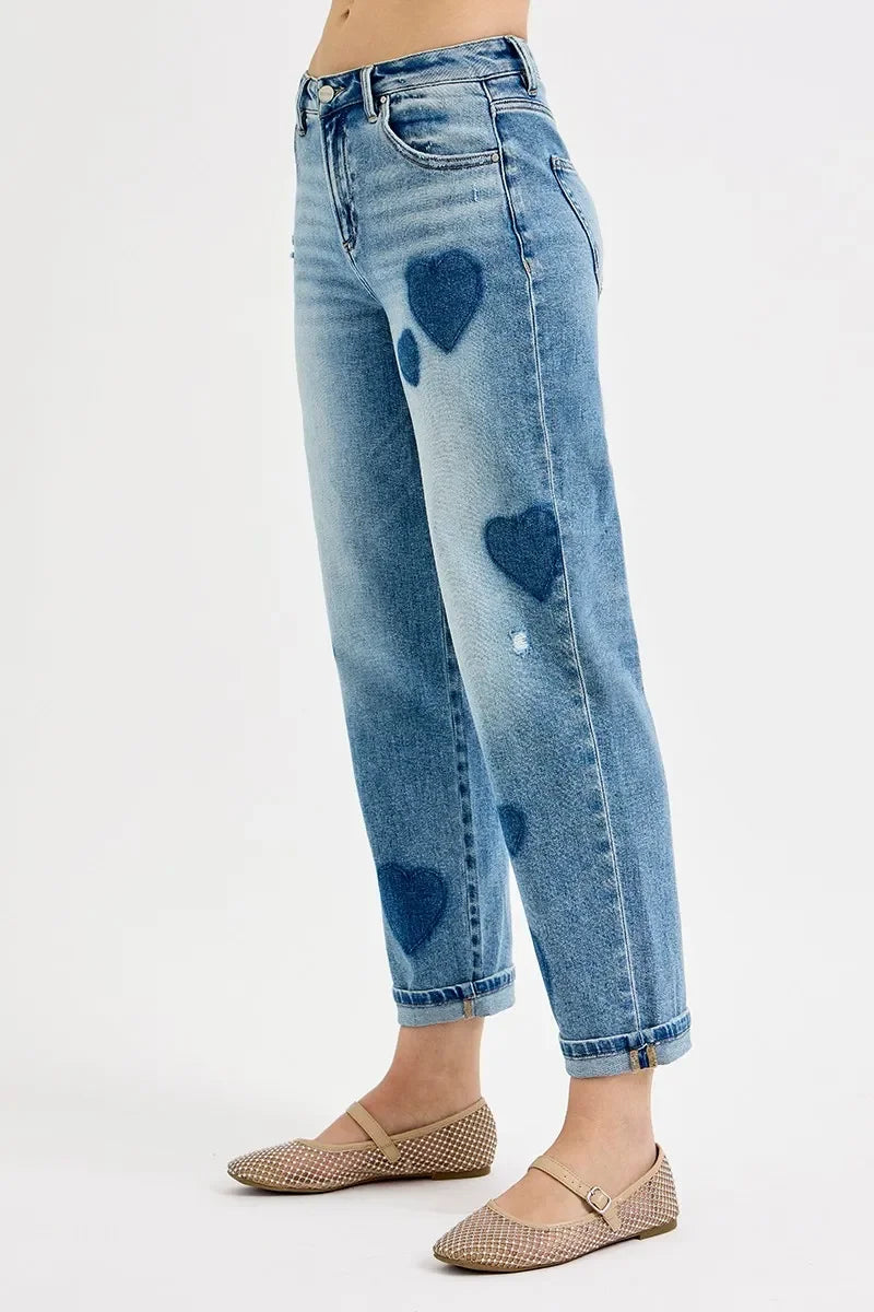 Mid Rise Fit-boyfriend Heart Shade Jeans Plus Size - Eva's Edition