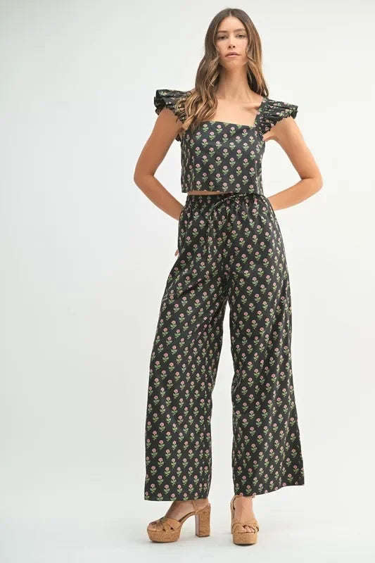 Floral Print Ruffle Top and Pants Set - Eva's Edition