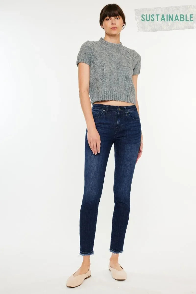High-Rise Slim Fit Raw Hem Ankle Jeans - Eva's Edition